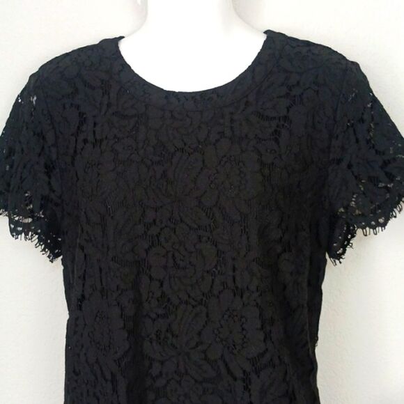 Michael Michael Kors black lace floral short sleeve modest midi dress sz 10 - Picture 4 of 15